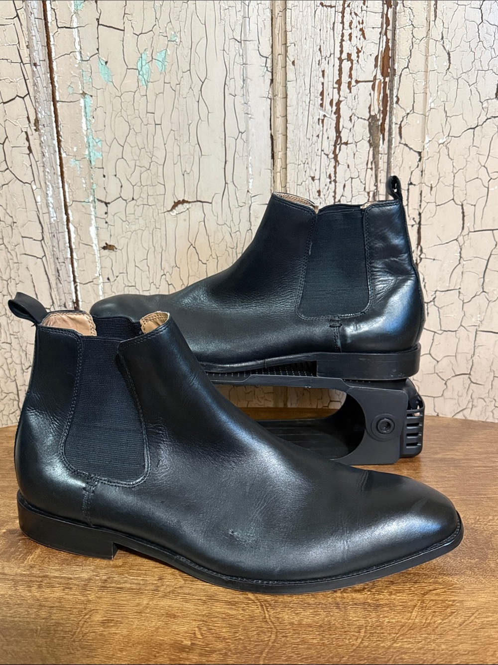 Steve Madden Men’s 12D Black Chelsea Ankle Boots Leather Slip On